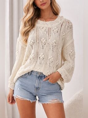 POL Open-Knit Crochet Sweater Cream Women’s S